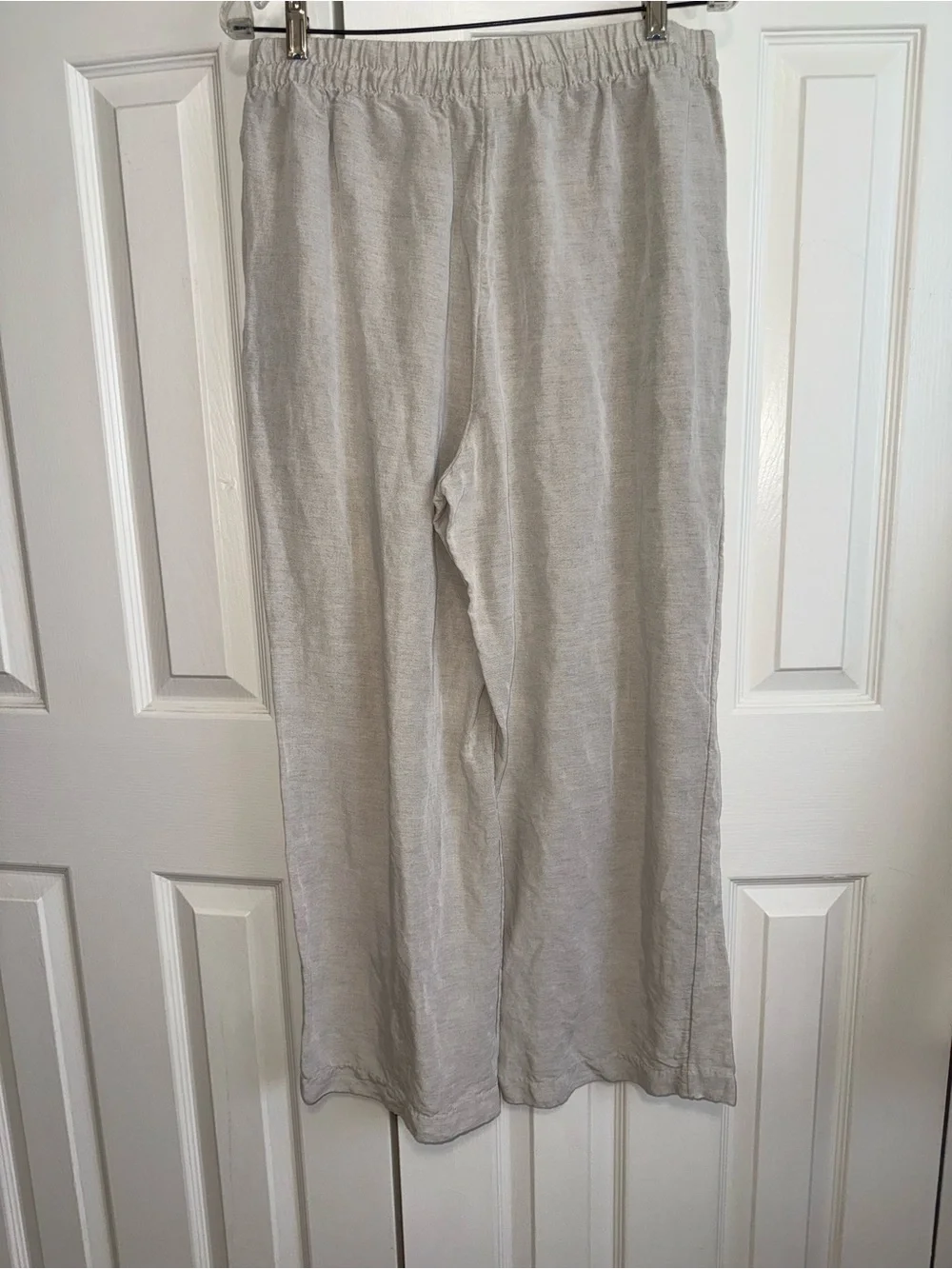 H&M Beige Drawstring Wide-Leg Linen-Blend Pants. M